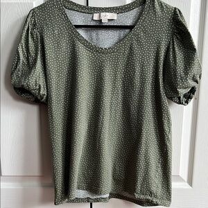 LOFT Women's Green Polka Dot Top